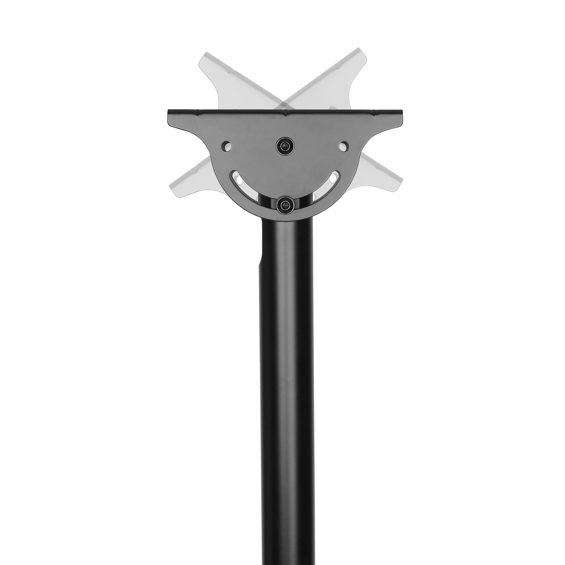 A black monitor arm with an adjustable head on a white background.