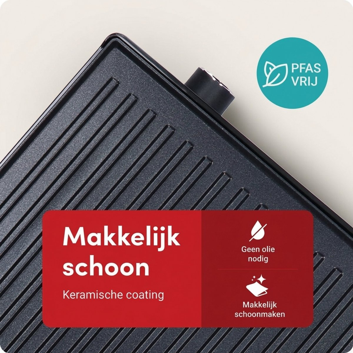Grill plate with ceramic coating, PFAS-free, easy to clean.