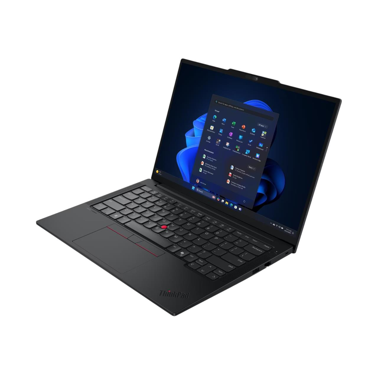 Ekranı açık, Windows arayüzünü gösteren siyah bir Lenovo ThinkPad dizüstü bilgisayar.