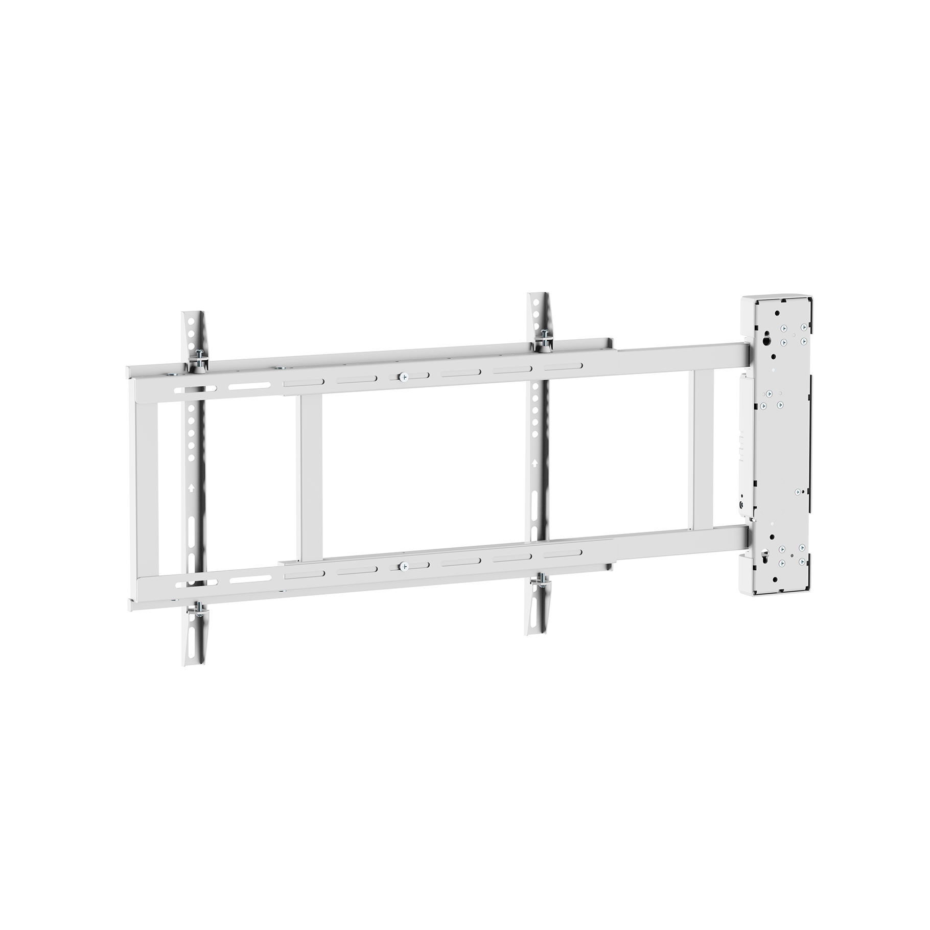 A white, extendable wall bracket for air conditioners with adjustable arms.