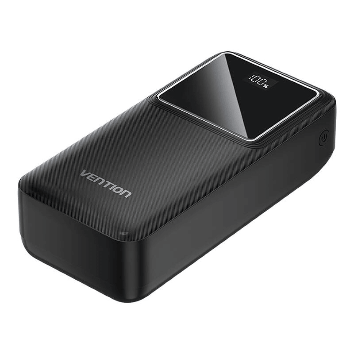 Power bank Vention negra con superficie texturizada y pantalla digital 100%