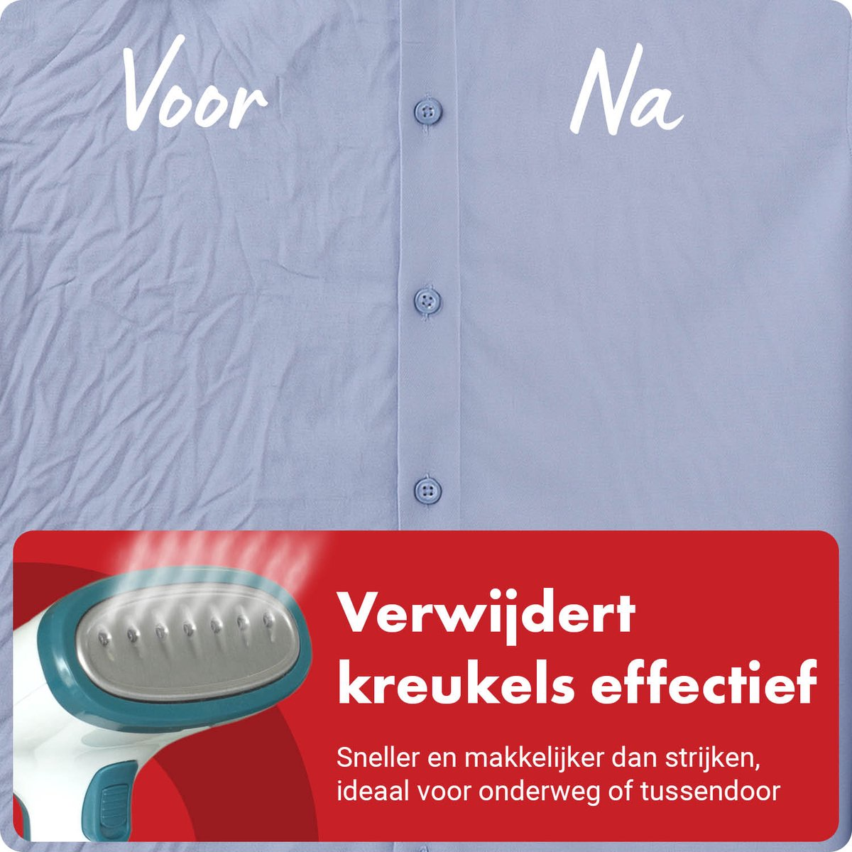 Before/After: A wrinkled shirt is smoothed with a garment steamer.