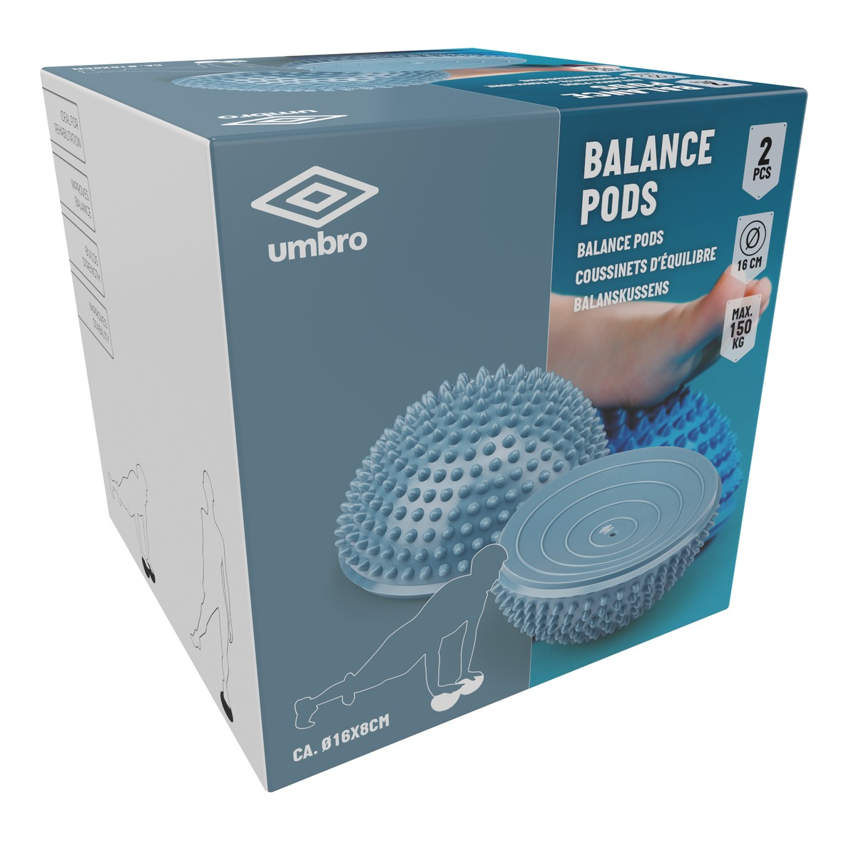 Umbro Balance Pods csomagolás lábképpel és edzősziluettekkel.