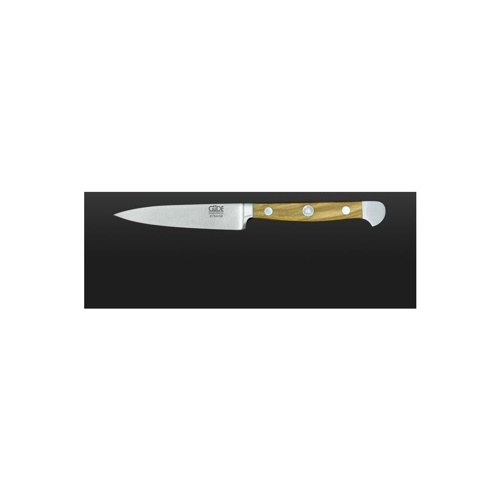 Ein kleines Küchenmesser mit silberner Klinge und Holzgriff.