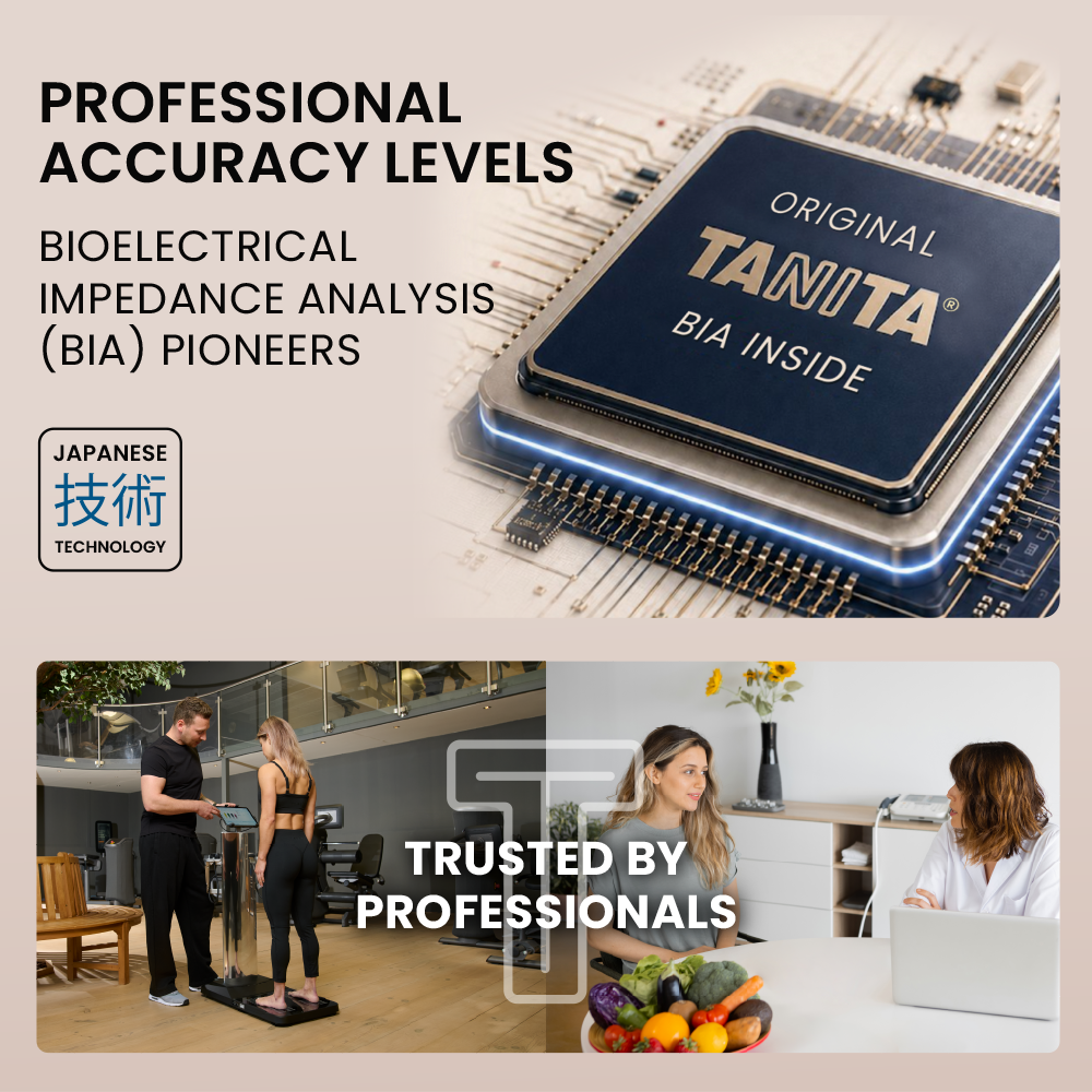 Professional accuracy: BIA pioneers with Tanita chip, scale, and consultation.