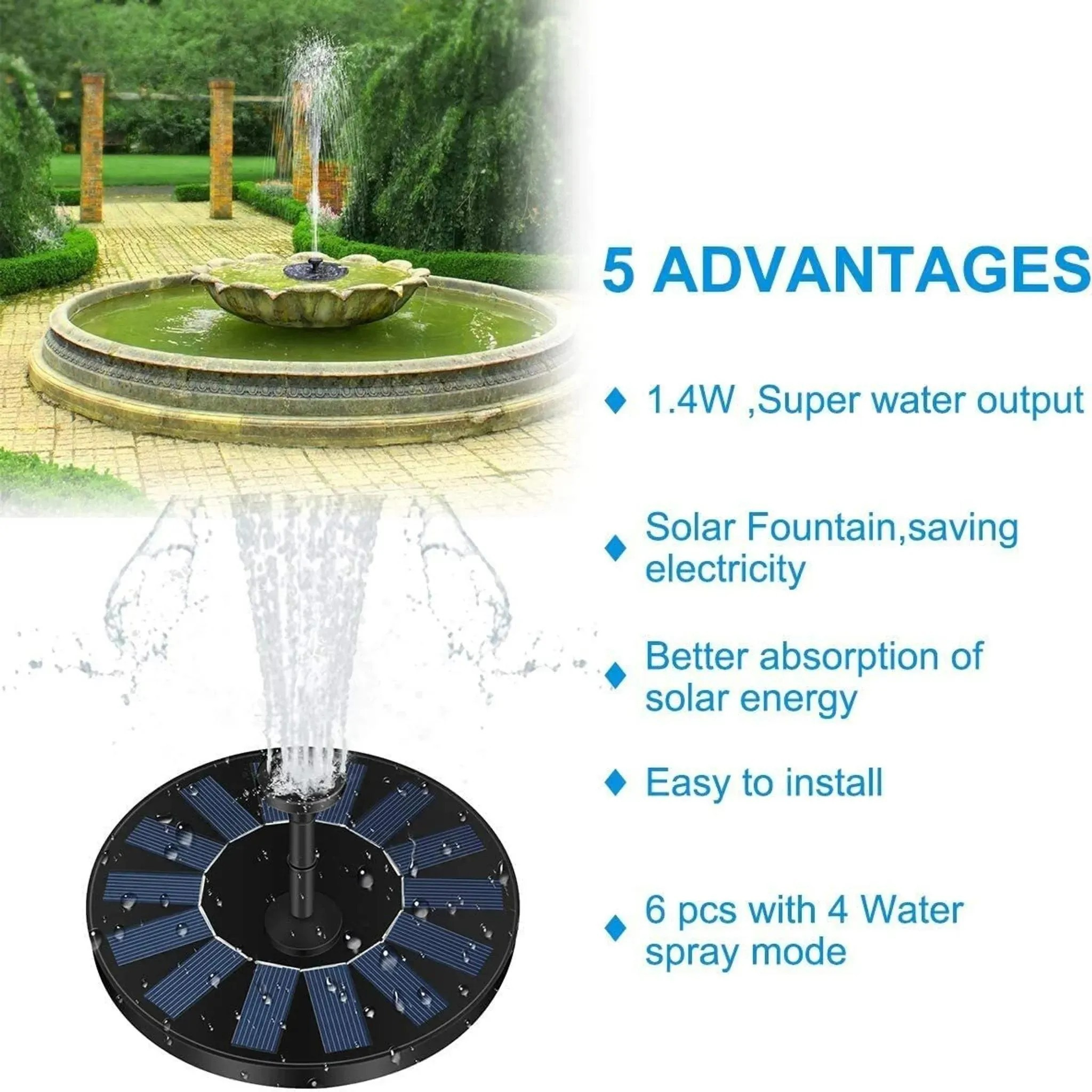 Solarbrunnen mit 5 Vorteilen: 1,4W, spart Strom, gute Solarenergieaufnahme.