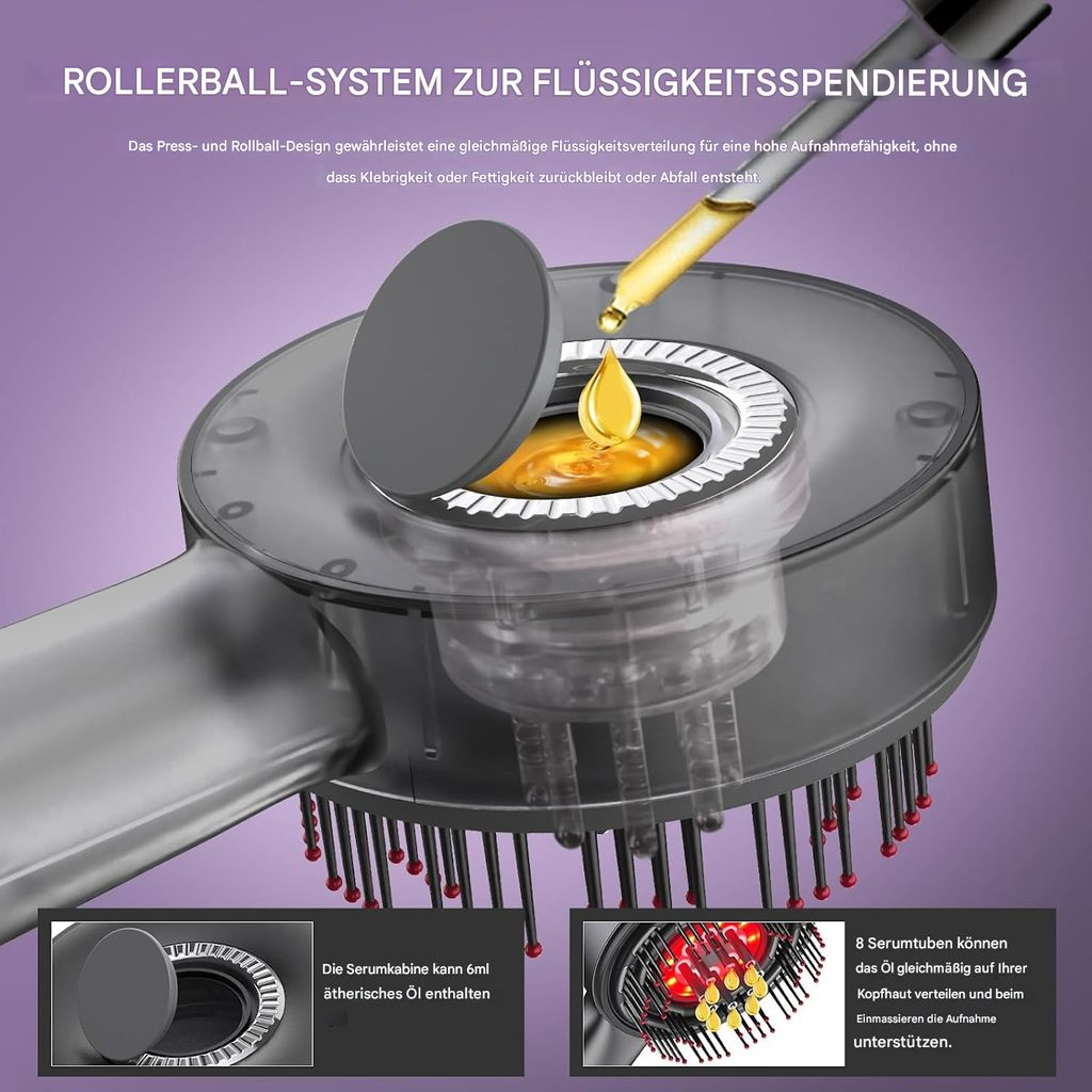 Ein Rollerball-System zur Flüssigkeitsabgabe mit einem Tropfen Öl, der in eine Kammer fällt.