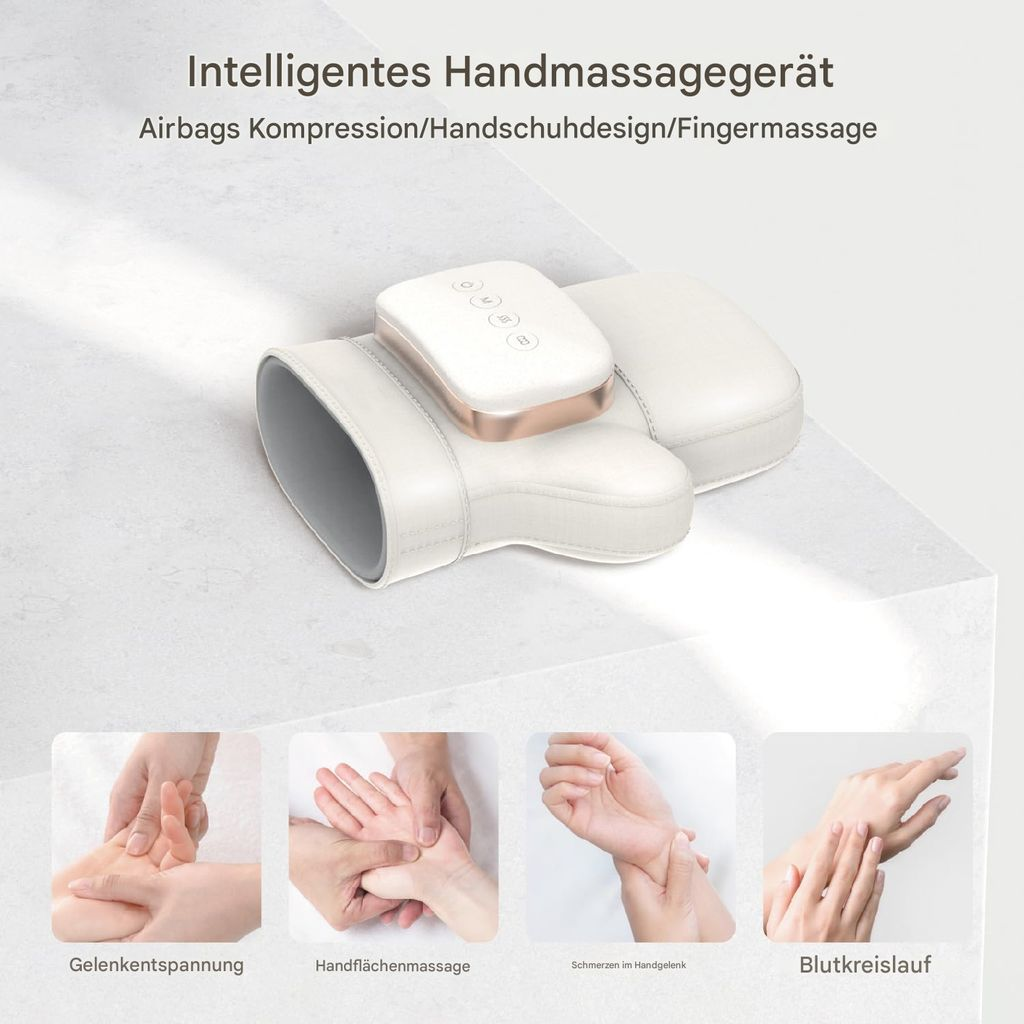 Intelligentes Handmassagegerät mit Kompression und Fingermassage.