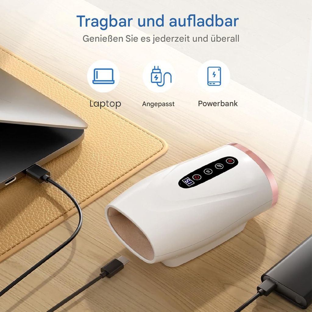Tragbares Gerät wird über USB mit Laptop und Powerbank verbunden.