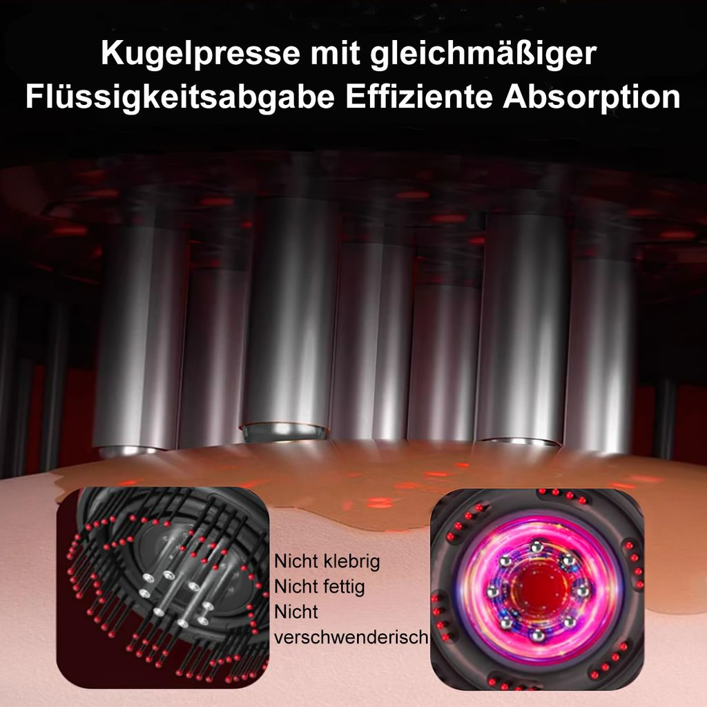 Kugellager-Applikator mit Hautkontakt, zeigt gleichmäßige Flüssigkeitsabgabe.
