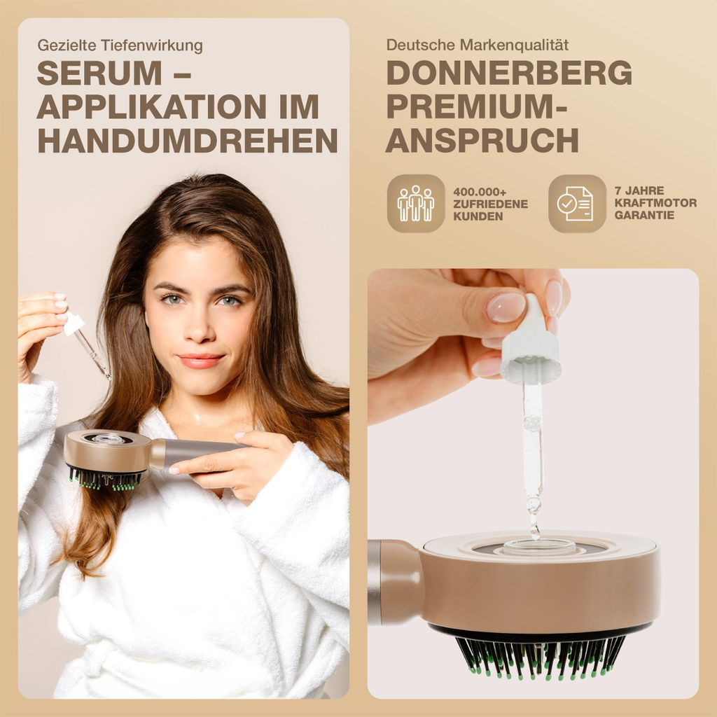 Frau mit Serum-Applikator, der auf den Kopf aufgetragen wird. Nahaufnahme.