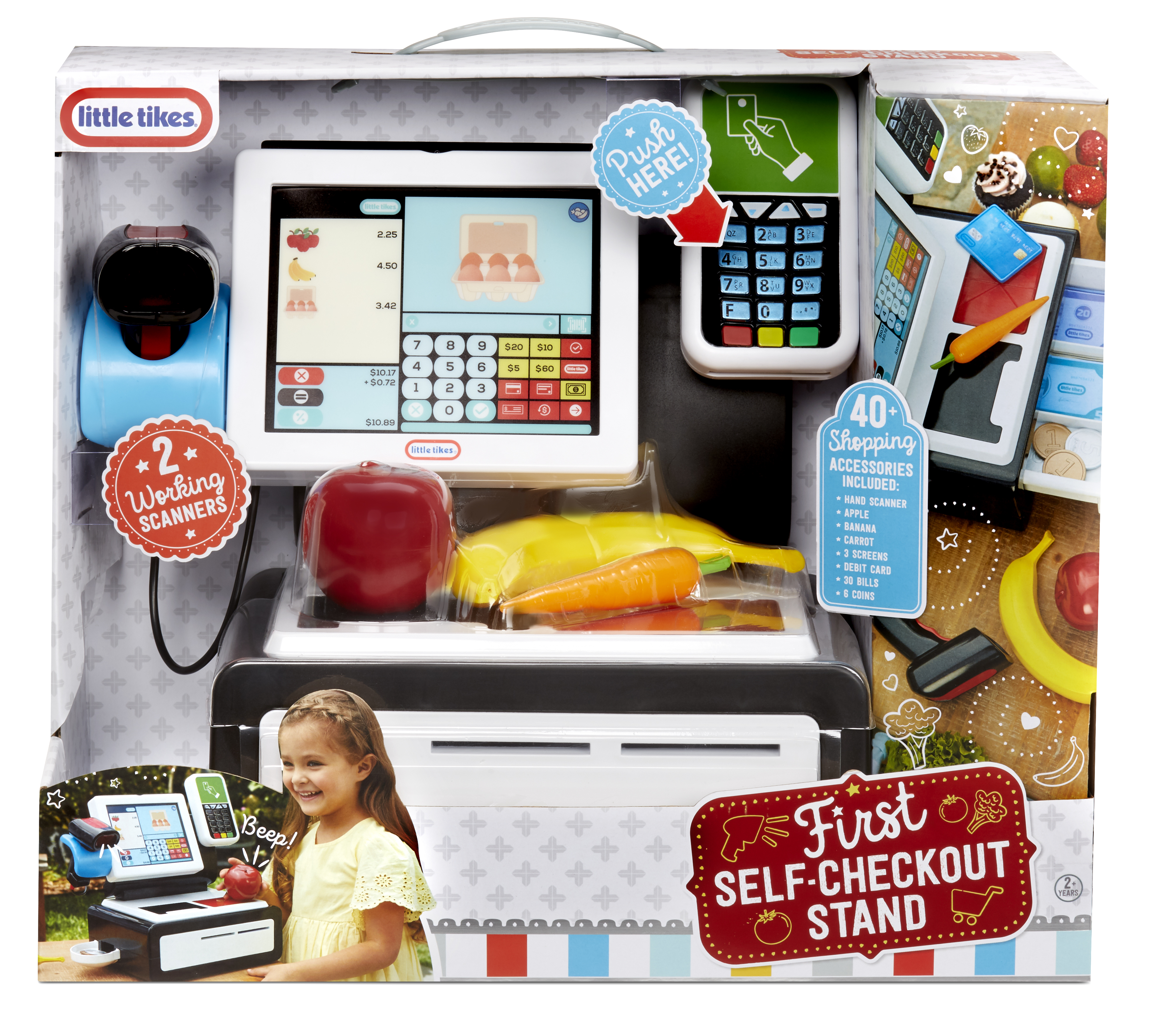 Little Tikes Kasse mit Scanner, Beeren, Banane, Karotte und Zubehör.