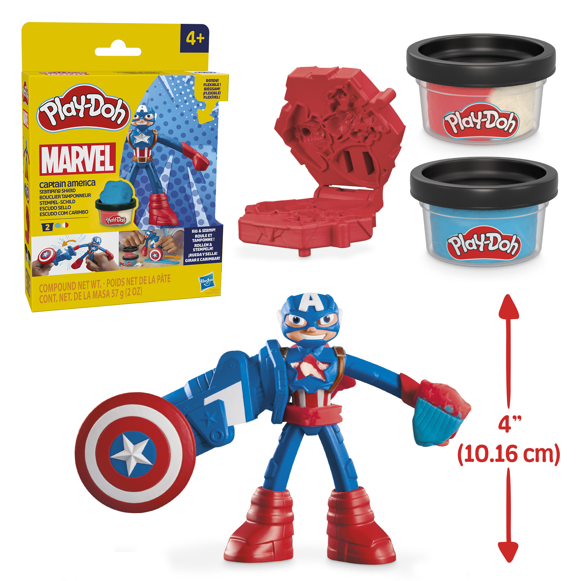 Set de Play-Doh Capitán América con sello y masa.