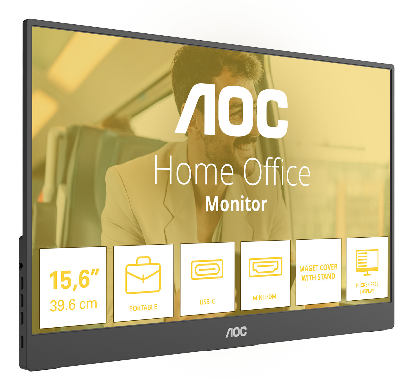 Monitor AOC Home Office, 15,6" (39,6 cm), Portatile, USB-C, Mini HDMI, Copertura e Supporto, Senza sfarfallio.