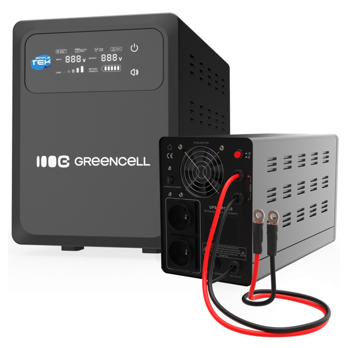 Due inverter neri e grigi con cavi e ventole.