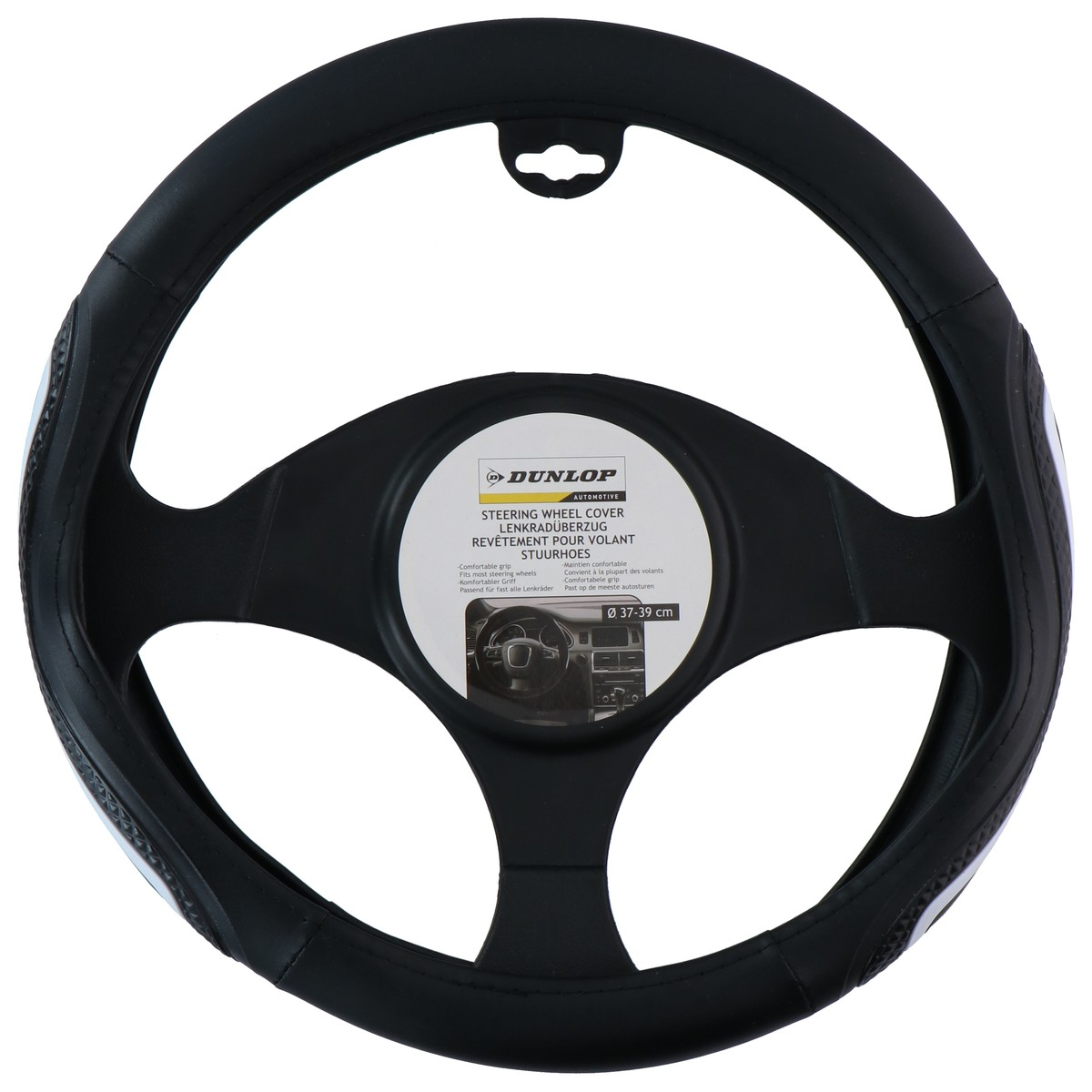 Zwarte Dunlop stuurhoes met wit detail en maat 37-39 cm.