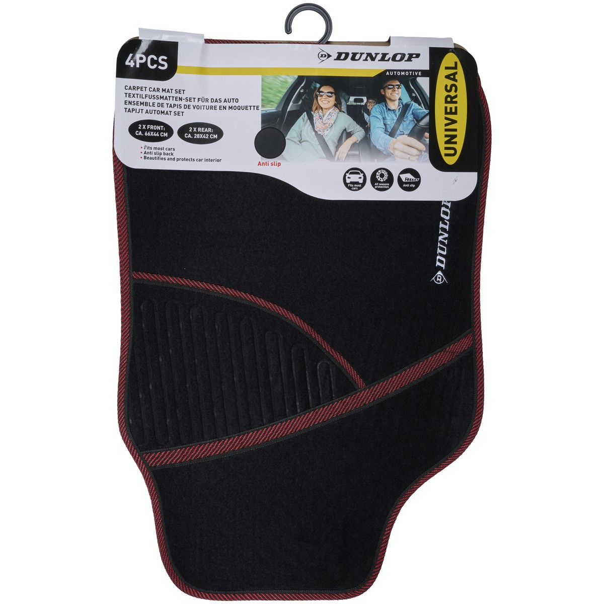 Zwarte automatten met rode bies, 4-delige set, Universeel, Dunlop