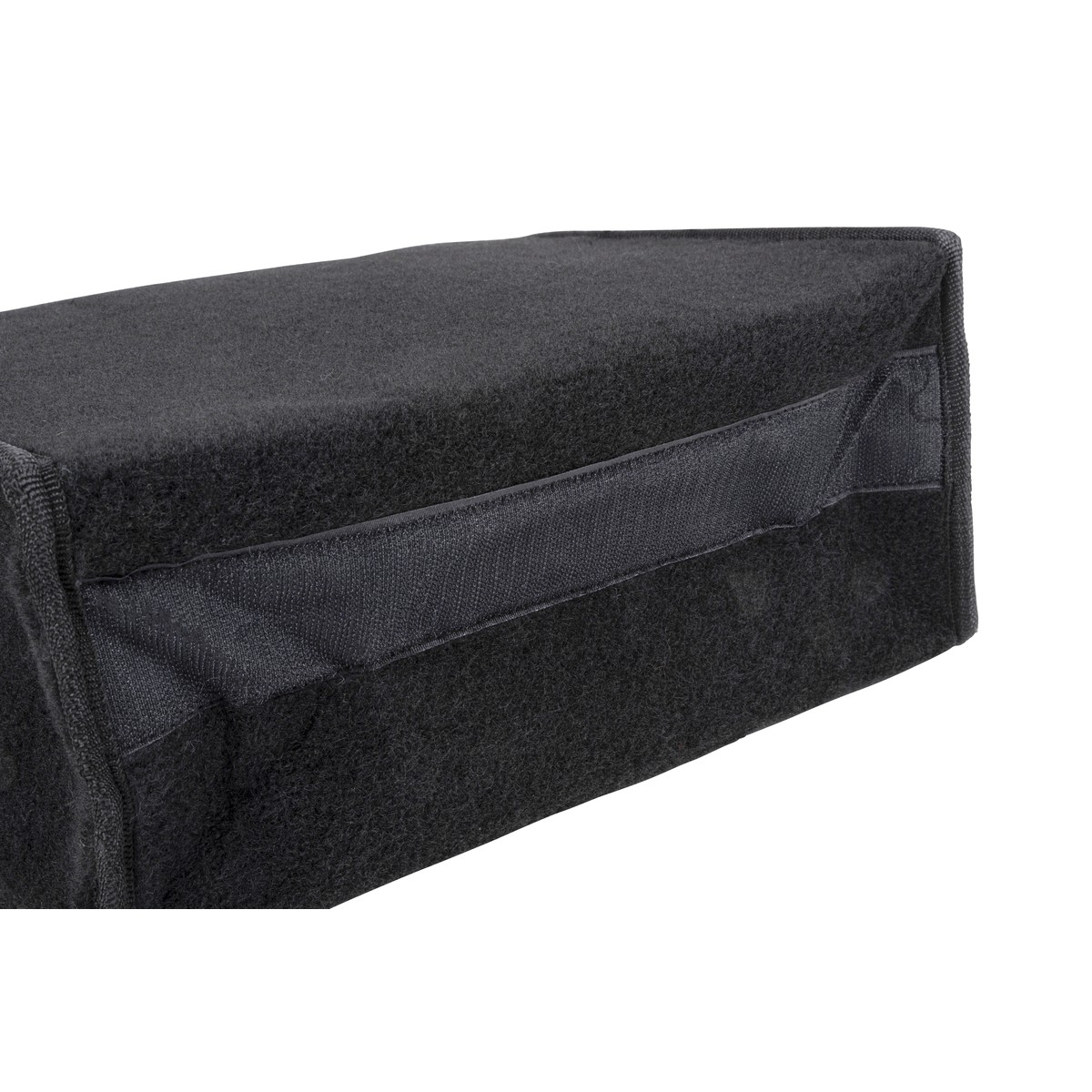 Black fabric box with a dark strap and hook-and-loop fastener.