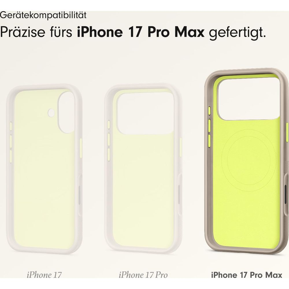 Tre custodie per iPhone: iPhone 17, 17 Pro, 17 Pro Max.