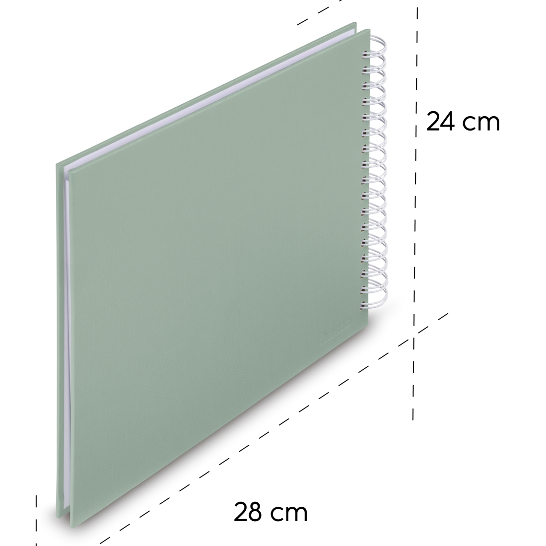 Ein hellgrüner Spiralalbum, 28 cm breit und 24 cm hoch.