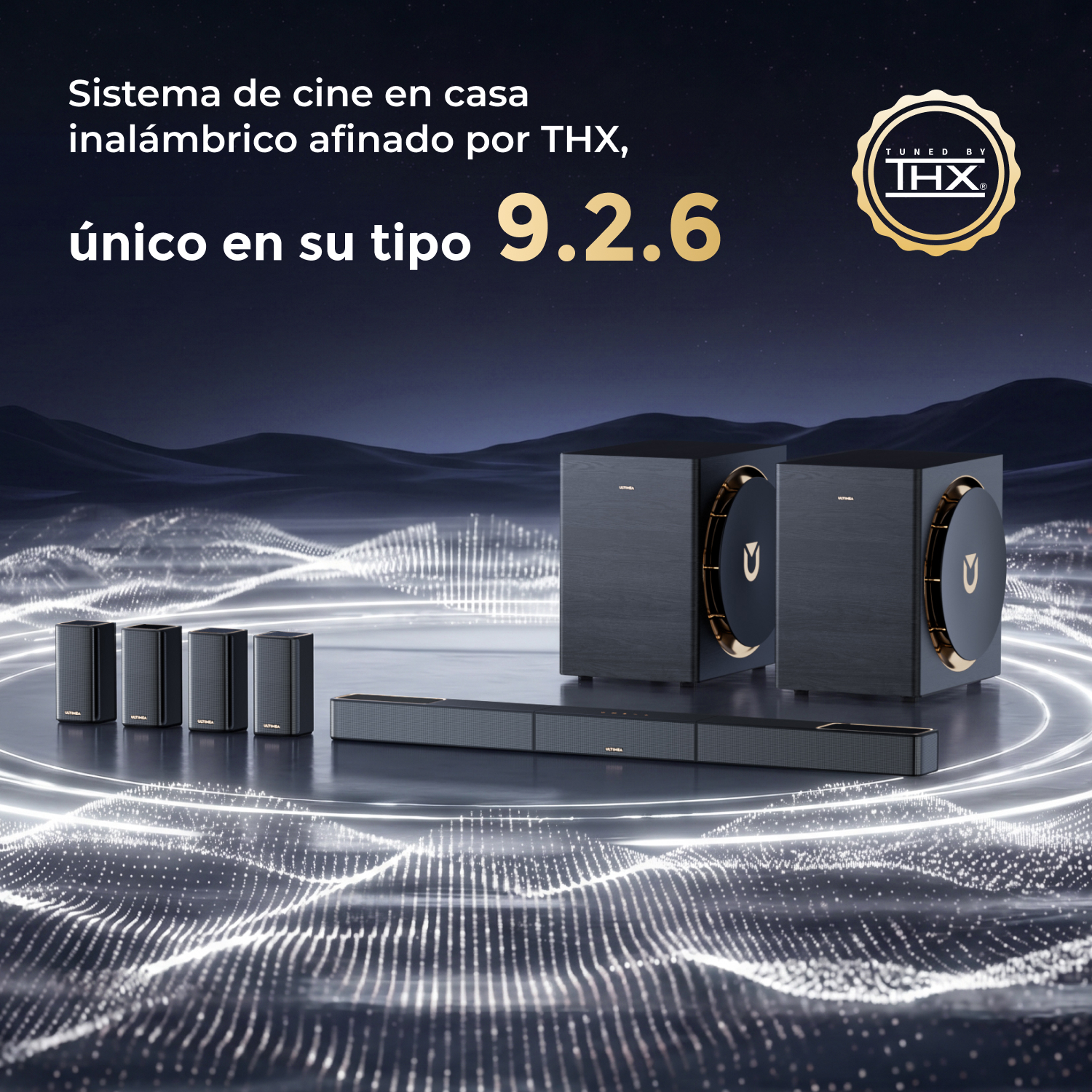 Sistema home theater wireless, accordato THX, configurazione 9.2.6.