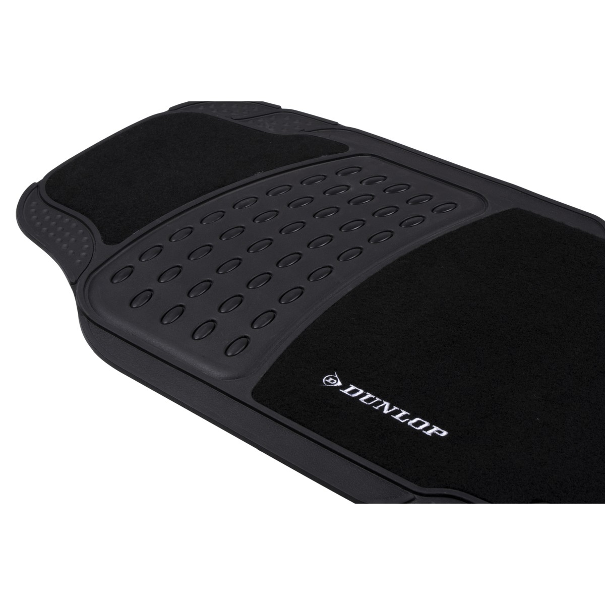 Black car mat with oval raised dots and Dunlop logo.