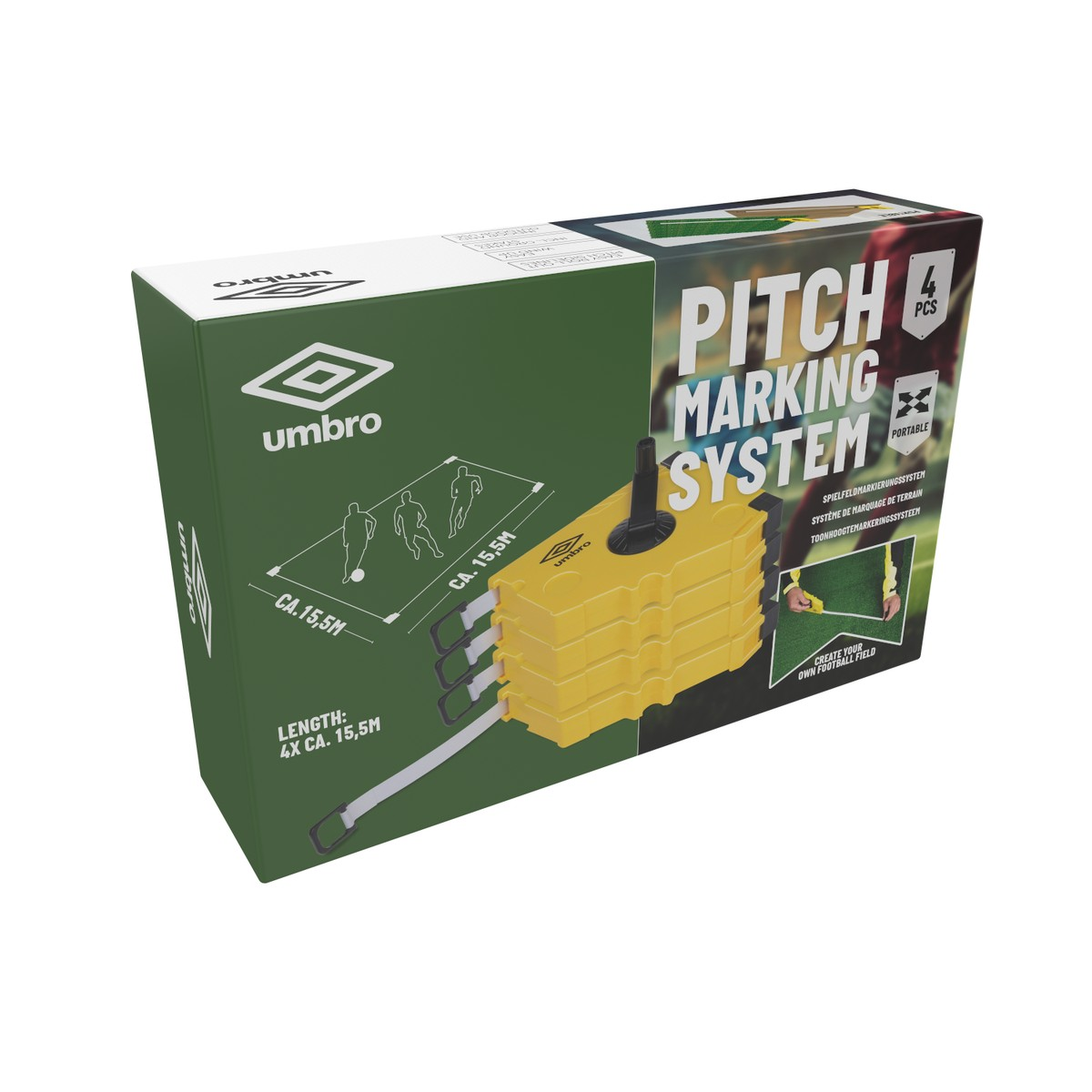 Umbro Pitch Marking System Box. Yellow markers with 4x 15.5m ropes.