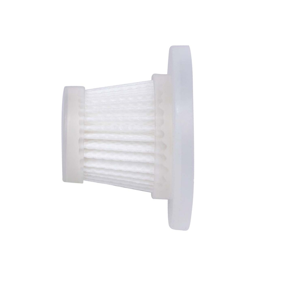 Un filtro plissettato bianco con cornice bianca, isolato su sfondo bianco.