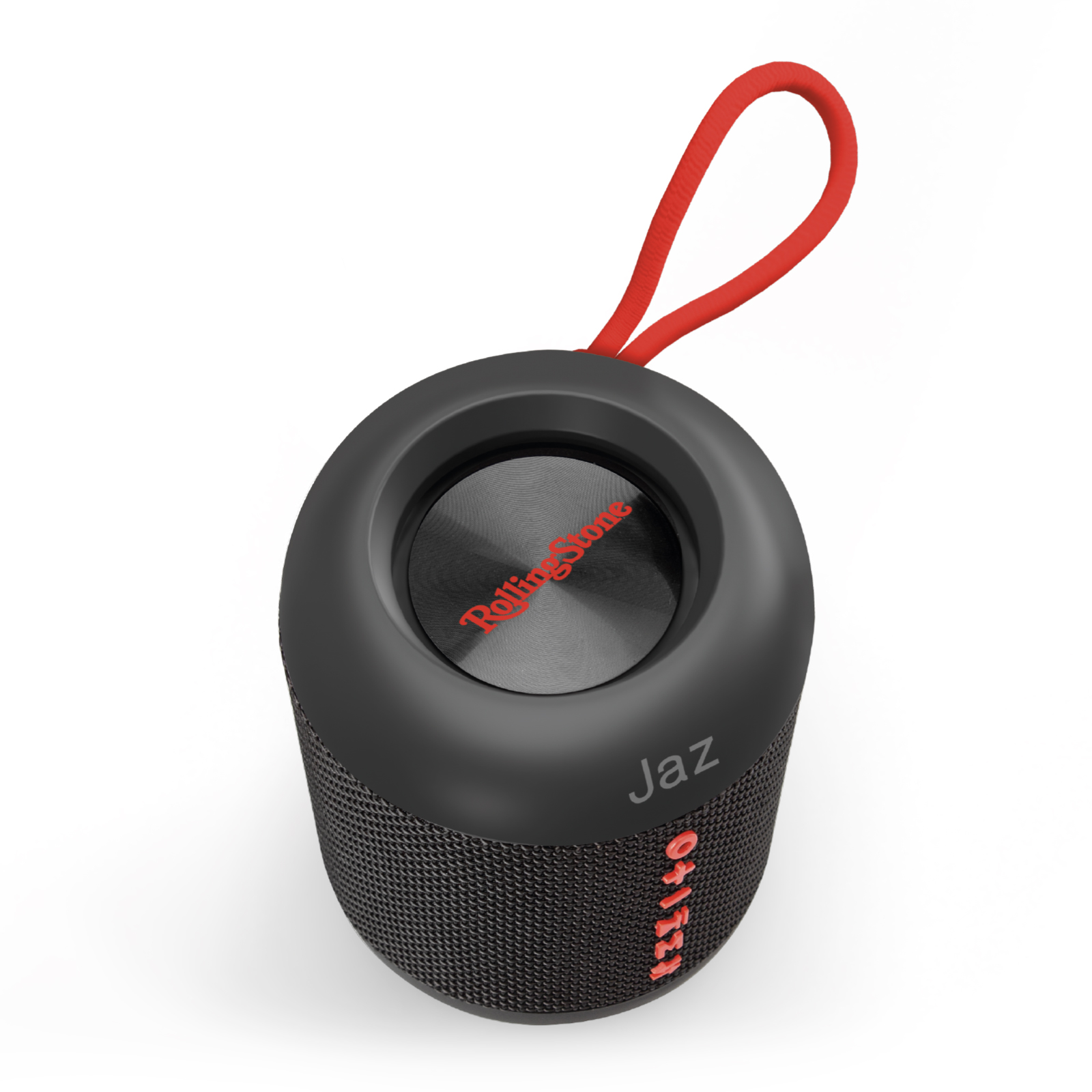 Altoparlante nero con anello rosso e logo "Rolling Stone".
