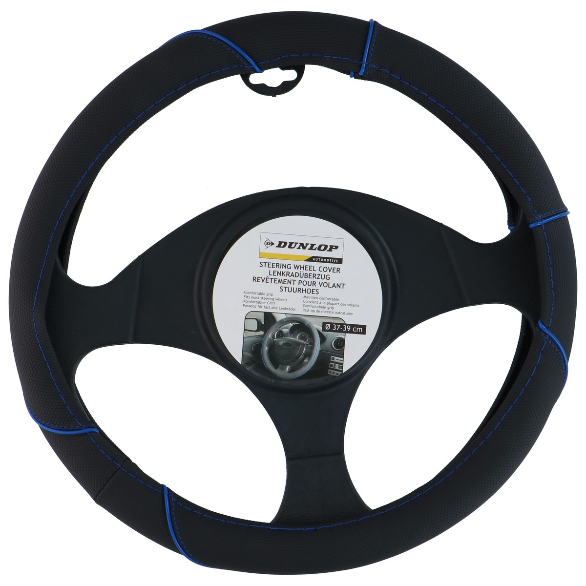 Zwarte Dunlop stuurhoes met blauwe stiksels voor 37-39 cm sturen.