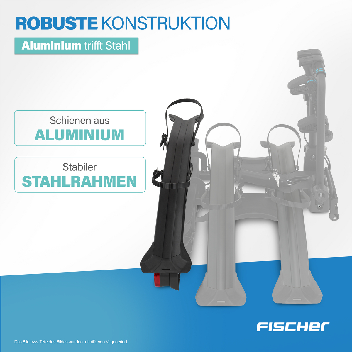 Robuste Konstruktion: Aluminiumschienen und Stahlrahmen für Fahrräder.
