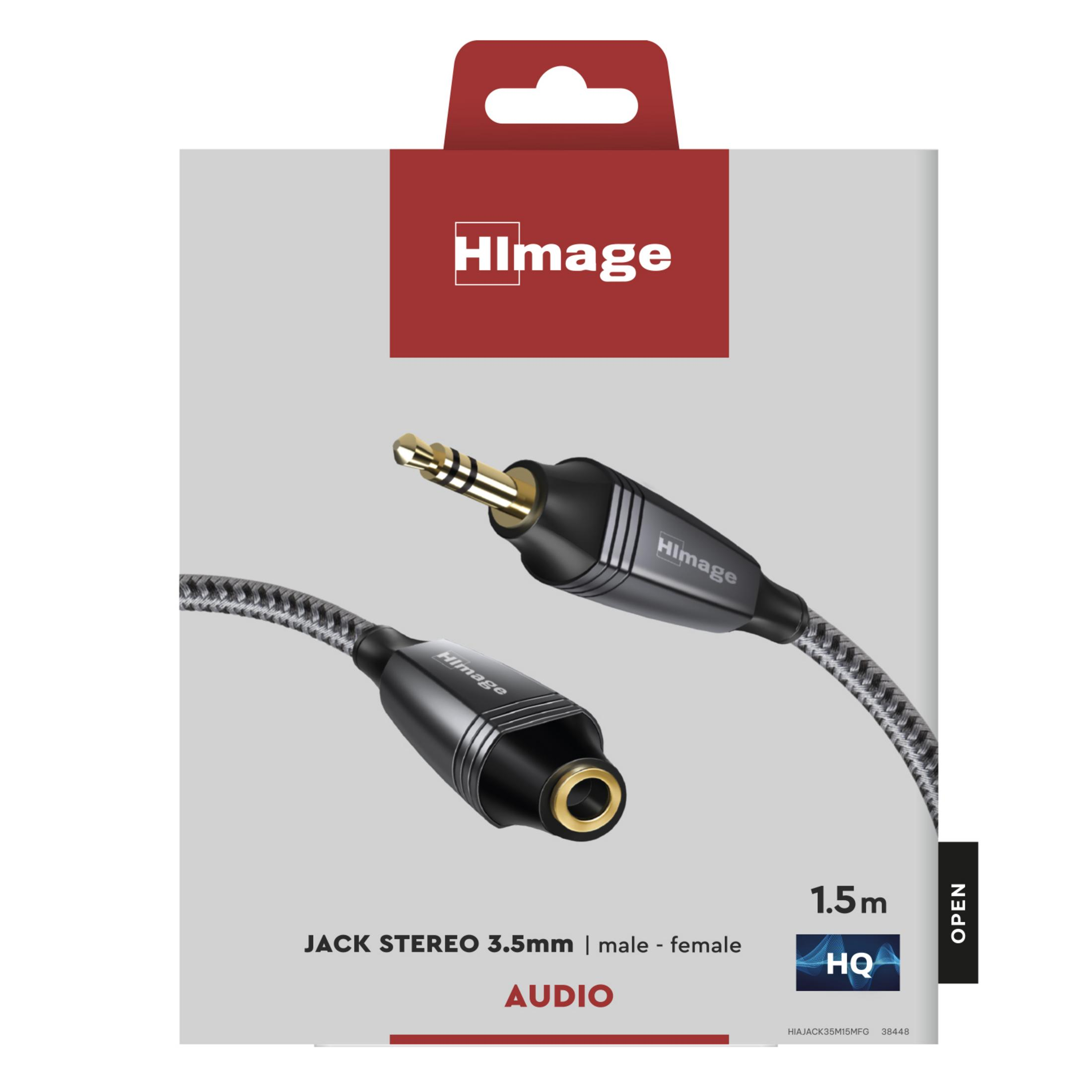 Un cavo audio stereo da 1,5 m con connettori maschio e femmina da 3,5 mm.