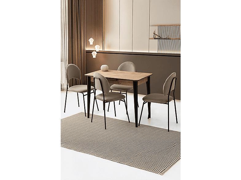 SWEET HOME MASA SANDALYE Mini 60 x 100 Milano MDF Ortadan Açılır 4 Adet Suna Masa Sandalye Takımı