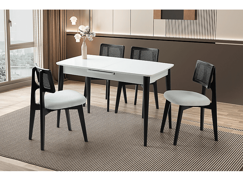 SWEET HOME MASA SANDALYE Milano MDF Ortadan Açılır 4 Adet Kuzey Masa Sandalye Takımı