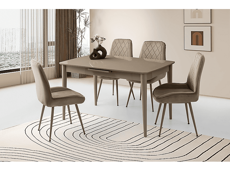 SWEET HOME MASA SANDALYE Milano MDF Ortadan Açılır 4 Adet Fulya Masa Sandalye Takımı