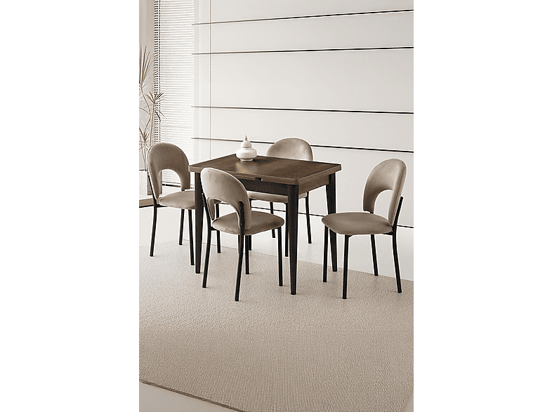 SWEET HOME MASA SANDALYE Yanlardan Açılır Yakamoz 90x60 cm Ceviz 4 Adet Ay Masa Sandalye Takımı