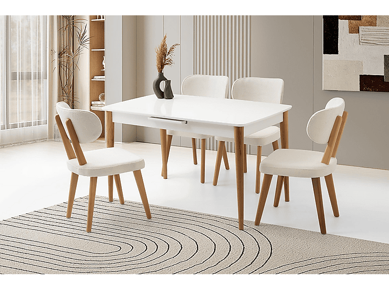 SWEET HOME MASA SANDALYE Milano MDF Ortadan Açılır 4 Adet Masal Masa Sandalye Takımı