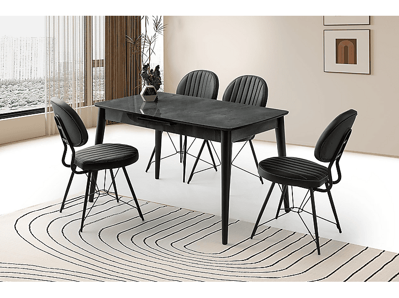 SWEET HOME MASA SANDALYE Milano MDF Ortadan Açılır 4 Adet Ahtapot Masa Sandalye Takımı