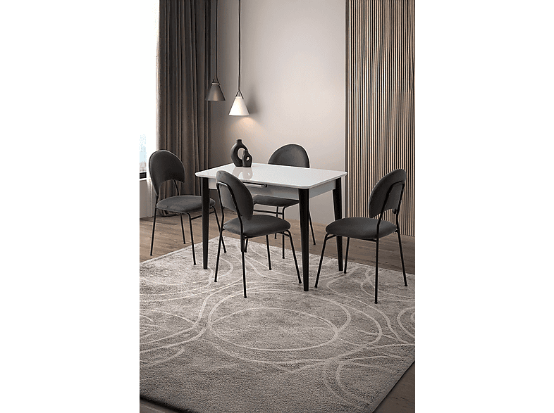 SWEET HOME MASA SANDALYE Mini 60 x 100 Milano MDF Ortadan Açılır 4 Adet Suna Masa Sandalye Takımı