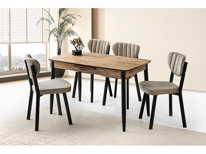 SWEET HOME MASA SANDALYE Milano MDF Ortadan Açılır 4 Adet Esinti Masa Sandalye Takımı