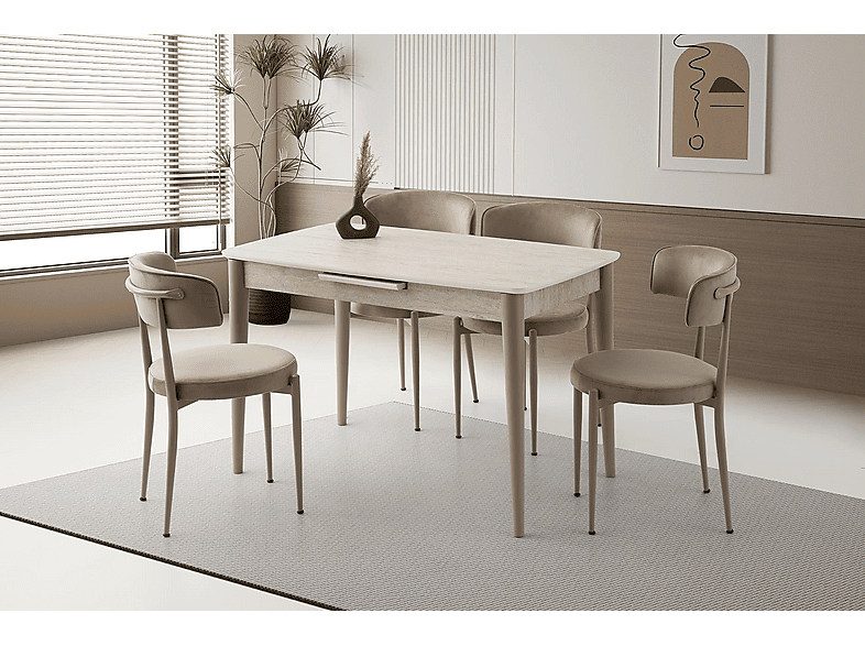 SWEET HOME MASA SANDALYE Milano MDF Ortadan Açılır Sidon 4 Adet Gözde Masa Sandalye Takımı