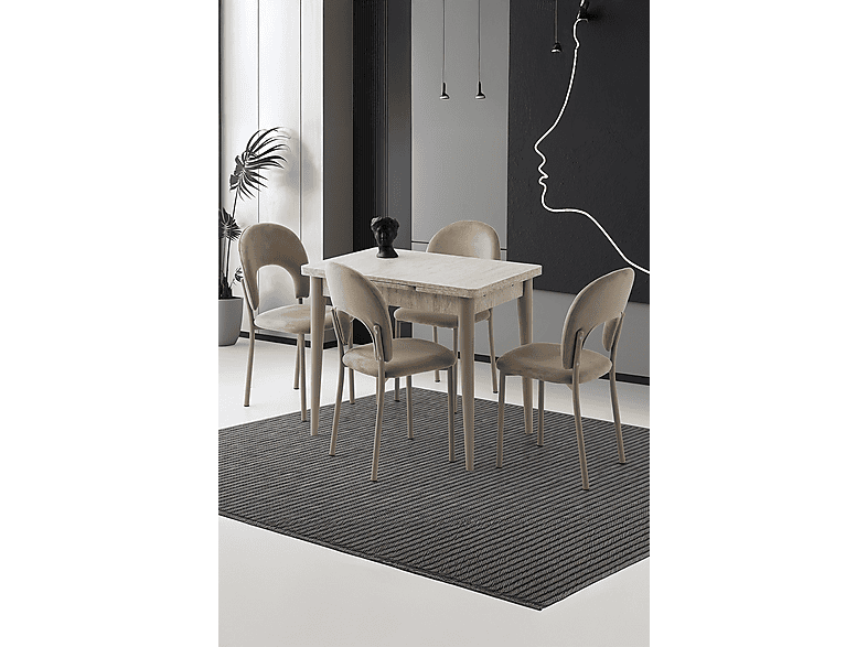 SWEET HOME MASA SANDALYE Yanlardan Açılır Yakamoz 90x60 cm Sidon 4 Adet Ay Masa Sandalye Takımı