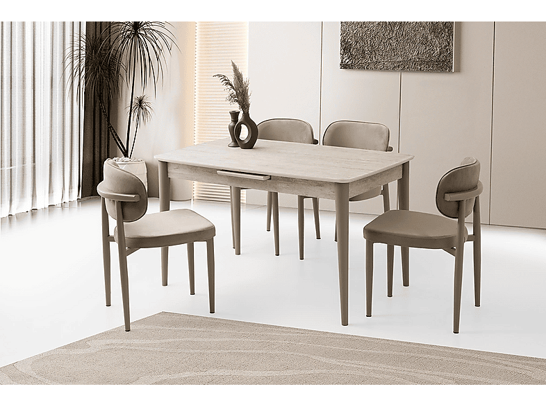 SWEET HOME MASA SANDALYE Milano MDF Ortadan Açılır 4 Adet Siesta Masa Sandalye Takımı