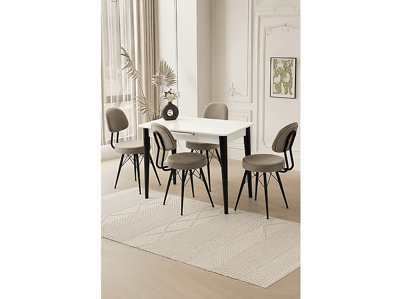 SWEET HOME MASA SANDALYE Mini 60 x 100 Milano MDF Ortadan Açılır 4 Adet Ece Masa Sandalye Takımı