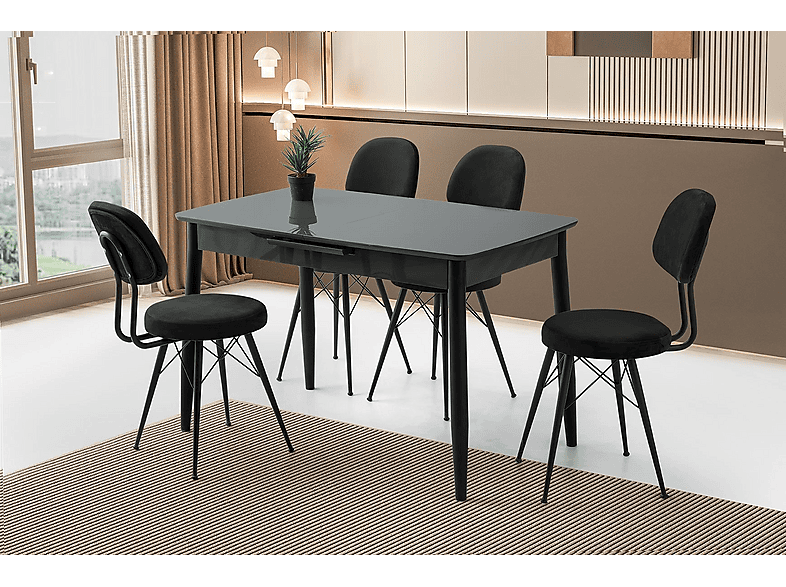 SWEET HOME MASA SANDALYE Milano MDF Ortadan Açılır 4 Adet Ece Masa Sandalye Takımı