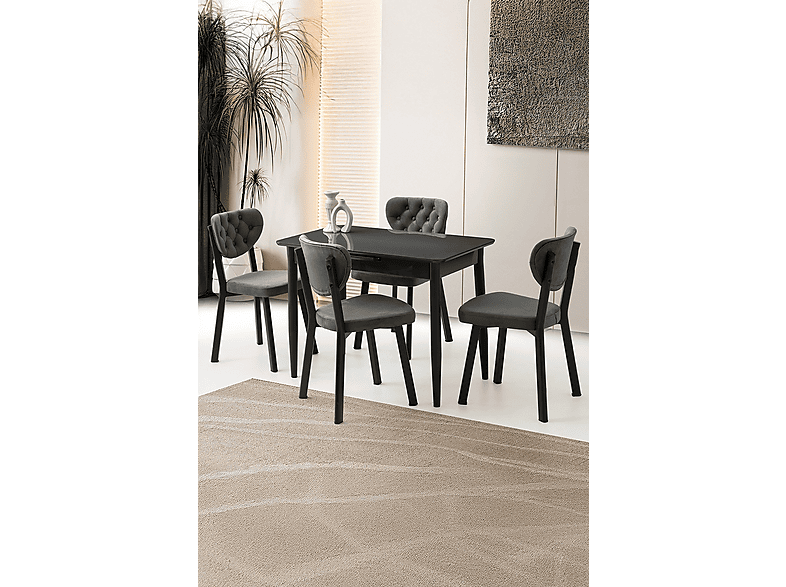 SWEET HOME MASA SANDALYE Mini 60 x 100 Milano Koyu Gri MDF Ortadan Açılır 4 Adet Simge Masa Sandalye Takımı