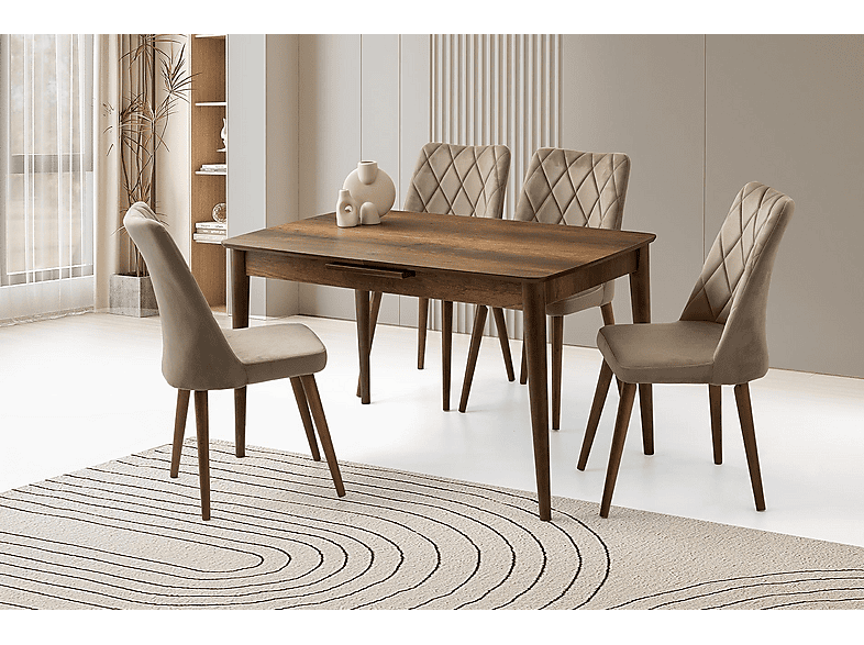 SWEET HOME MASA SANDALYE Milano MDF Ortadan Açılır 4 Adet Nova Masa Sandalye Takımı
