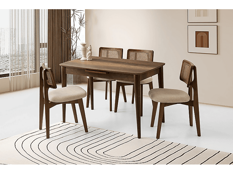 SWEET HOME MASA SANDALYE Milano MDF Ortadan Açılır 6 Adet Kuzey Masa Sandalye Takımı