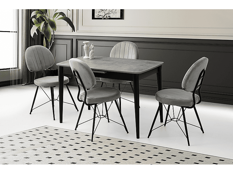 SWEET HOME MASA SANDALYE Milano MDF Ortadan Açılır 4 Adet Ahtapot Masa Sandalye Takımı