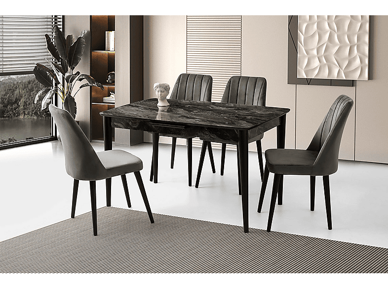 SWEET HOME MASA SANDALYE Milano MDF Ortadan Açılır 4 Adet Sude Masa Sandalye Takımı